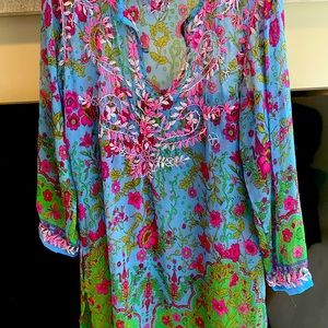 Colourful mini sheer ladies cover up with sides slits